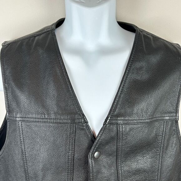 Mens First Classics Black Leather Snap Front Side Lace Motorcycle Vest Size XL - Picture 8 of 14